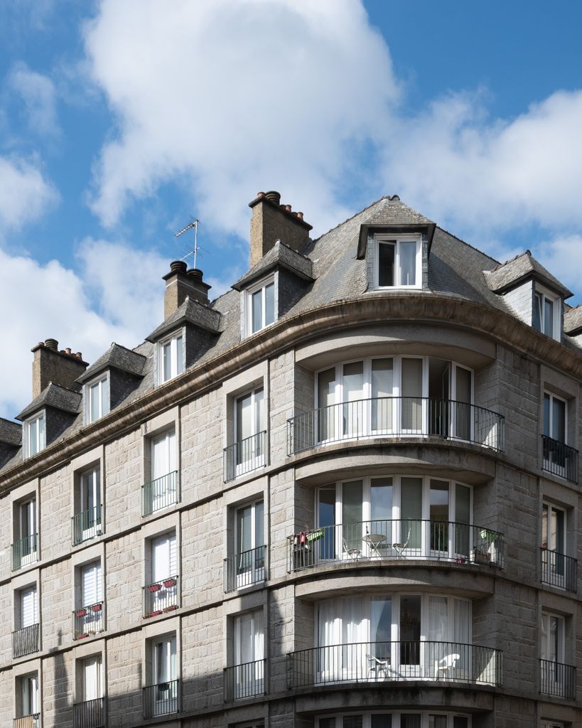 Typical French architecture in Rennes, Brittany, showcasing traditional stone facades.